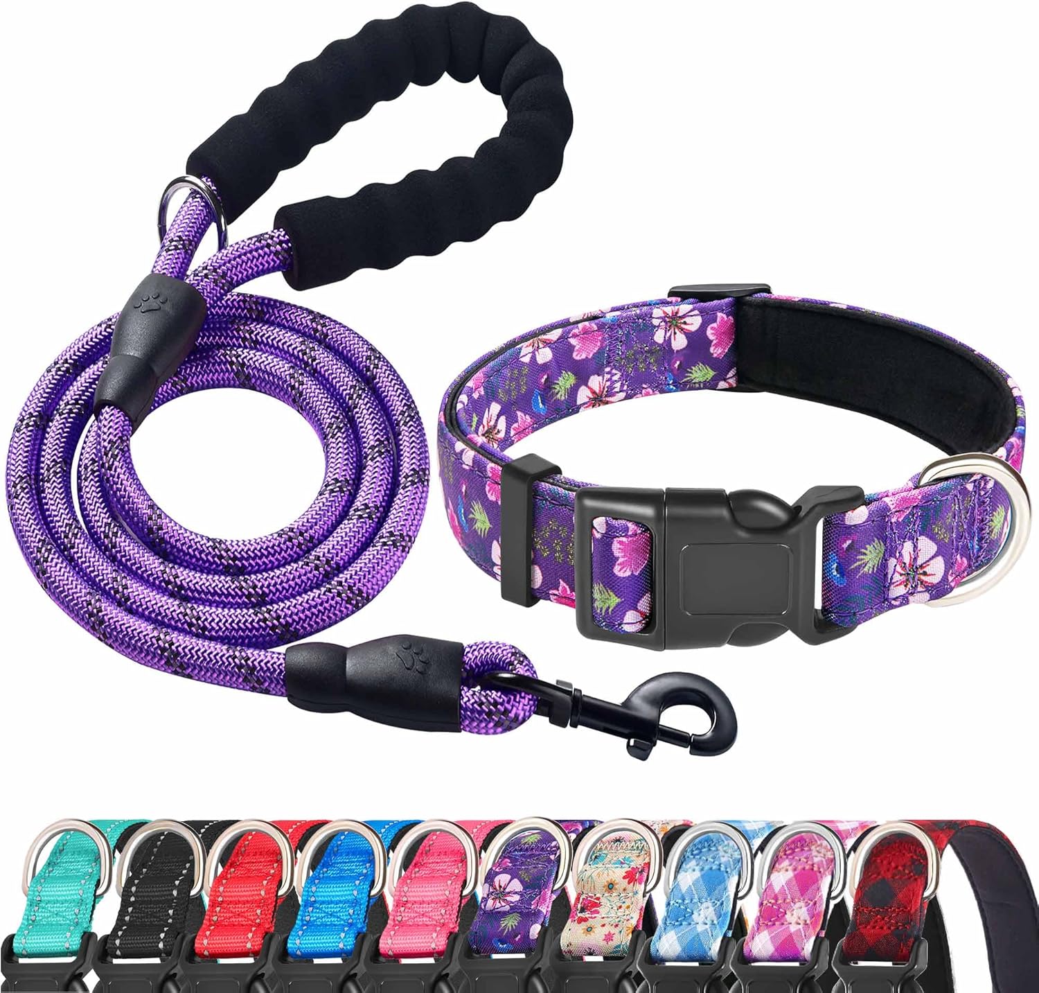 Reflective Nylon Floral Dog Collar