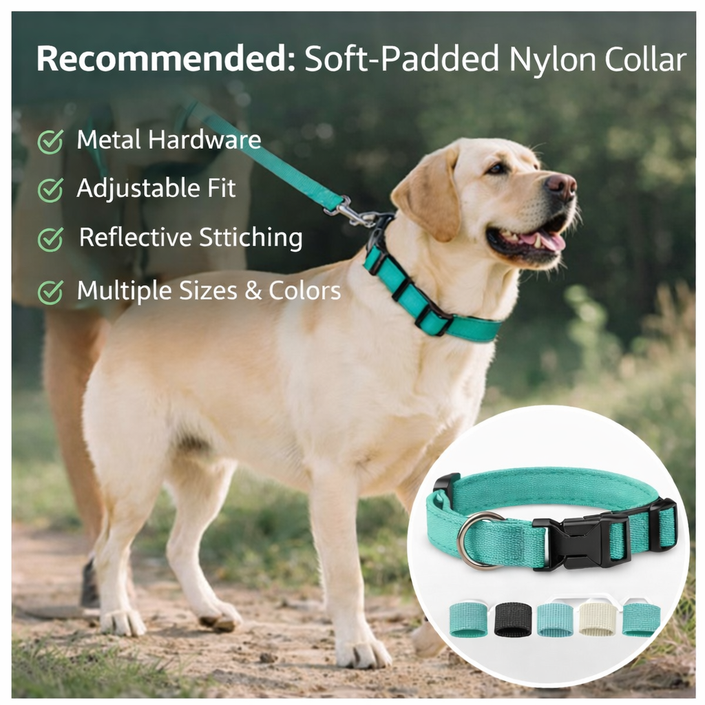 Soft-Padded Nylon Collar with Heavy-Duty Metal Buckle