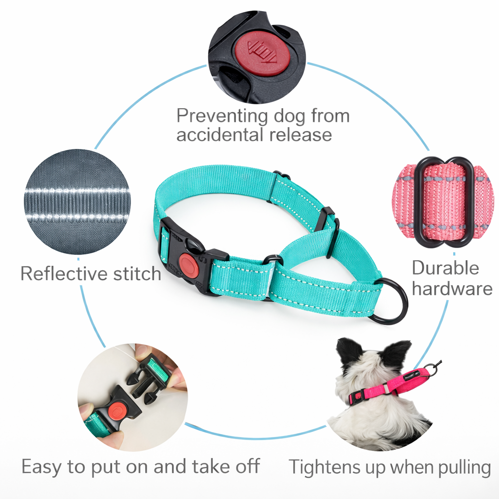 Reflective Martingale Collar with Quick-Release Safety Buckle